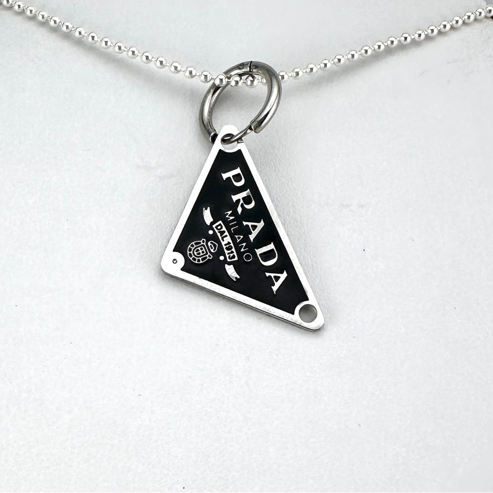 AUTHENTIC Black Prada charm with unbranded sterling silver necklace. - Picture 2 of 8